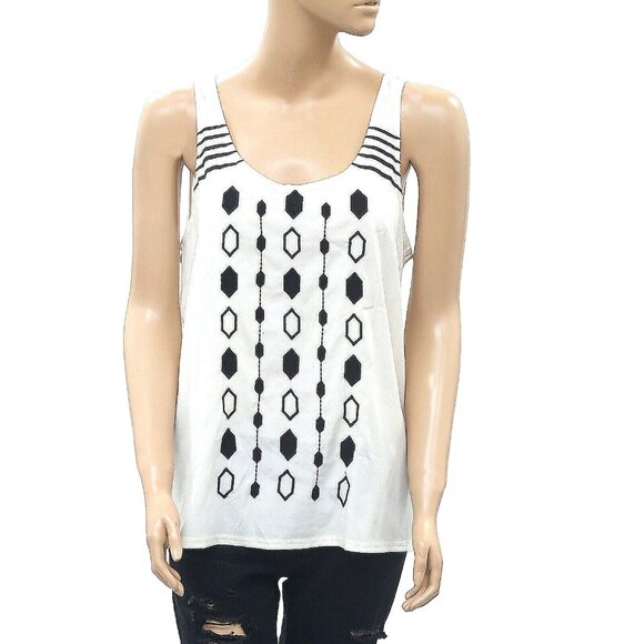 Lucky Brand Embroidered Tank Blouse Top Sleeveless Ivory Peasant Resort S - Picture 1 of 5